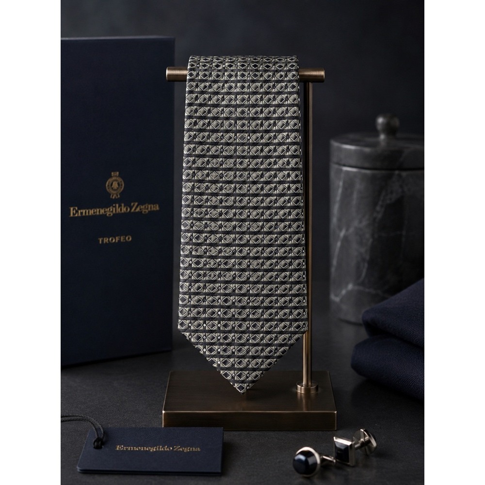 Ermenegildo Zegna Made in Italy Silk Geometric Luxury Tie Date Night Success